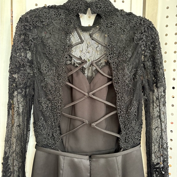 La Femme Black Long Sleeve Gown - Picture 12 of 12